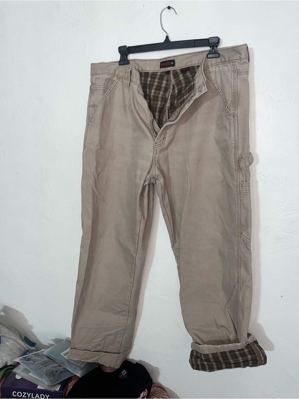 Wolverine 100% Cotton Blanket Lined Flannel Winter Work Pants Cargo Carpenter 38